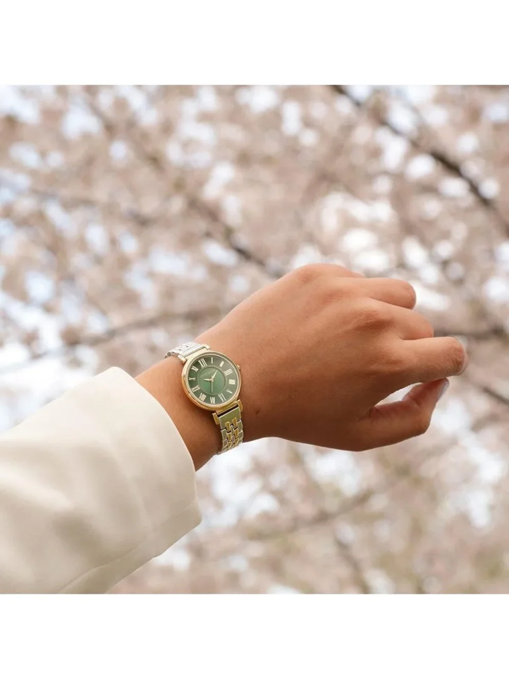 Anne Klein Women's Silver Green Japanese Quartz Roman Numeral Bracelet Watch